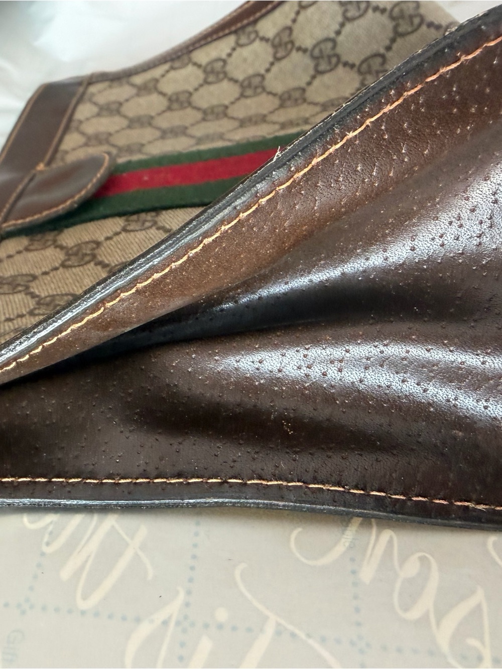 Gucci Brown & Tan GG Canvas Card Holder with Leather Trim - Picture 5 of 8